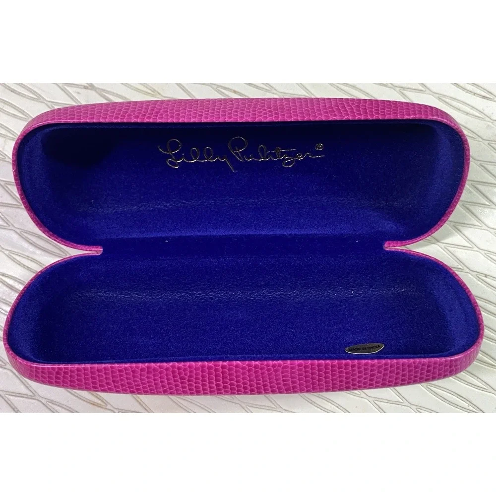 Lilly Pulitzer Eyeglass Holder Clamshell Case Hot Pink‎ W/Blue Felt Interior EUC